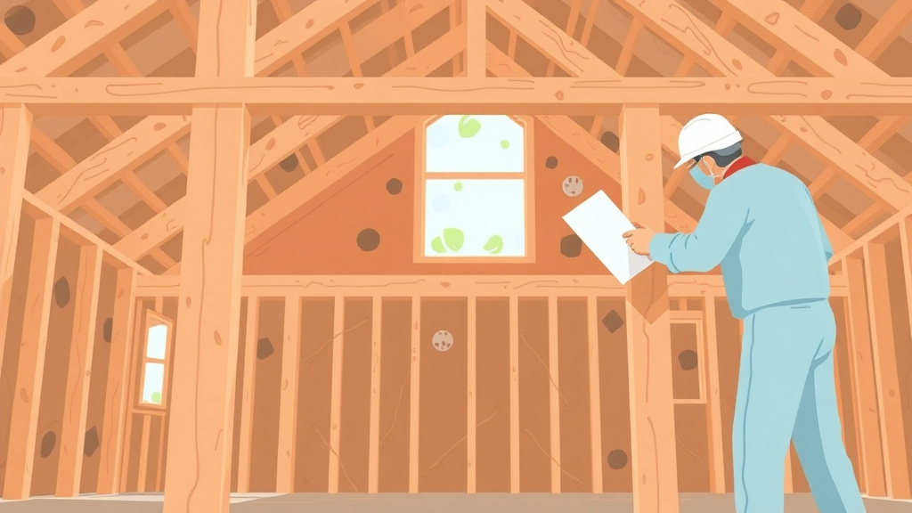 A professional illustration depicting wood Frame Building Mold Inspection