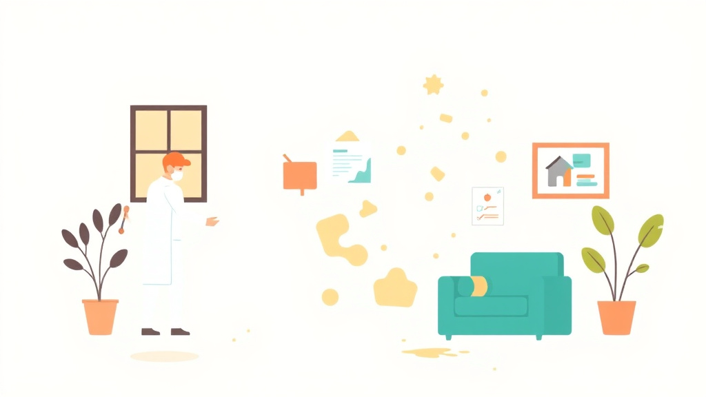 Illustration showing key concepts related to mold testing legal requirements for landlords