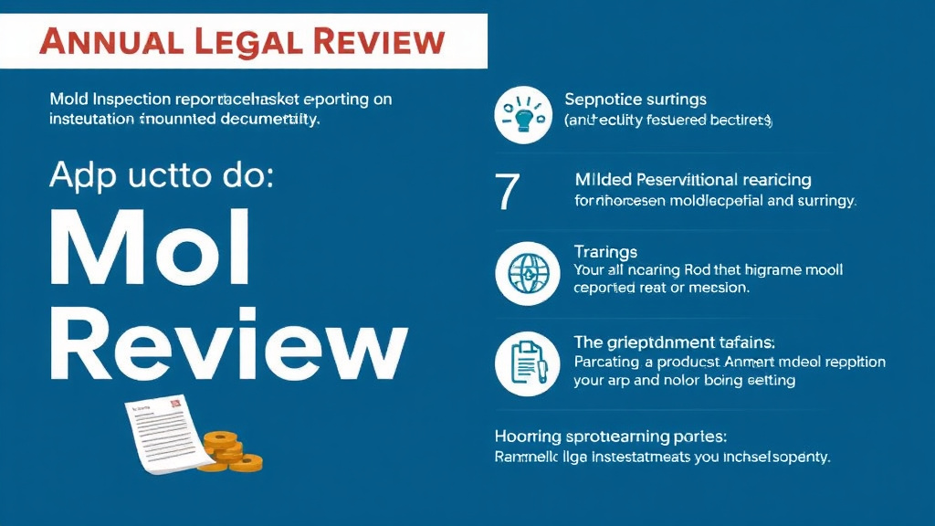 Visual guide for practical steps in annual legal review for mold risk