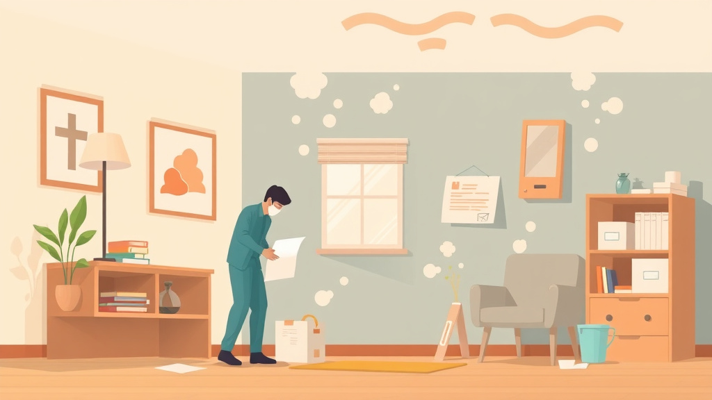 Illustration showing key concepts related to mold personal injury claims: landlord defense