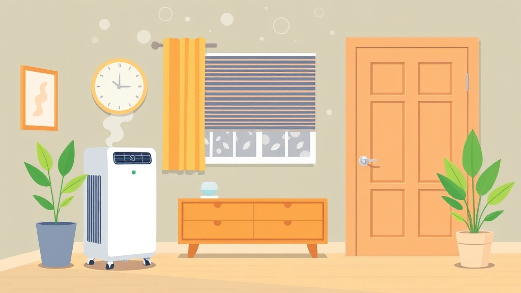 Illustration showing key concepts related to air purifiers for mold prevention in rentals
