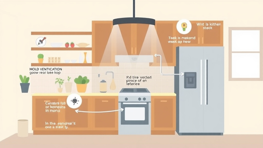 Visual guide for practical steps in kitchen ventilation strategies to prevent mold