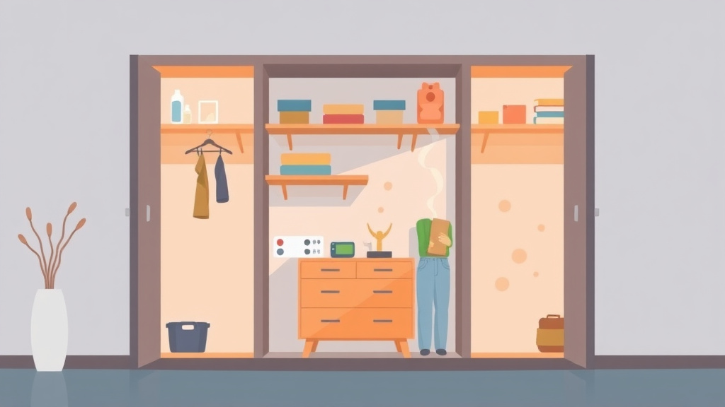 Illustration showing key concepts related to mold prevention in closets and storage areas