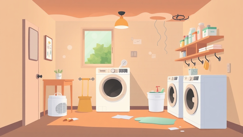 Illustration showing key concepts related to laundry room mold prevention in rentals
