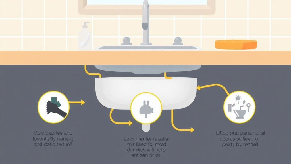 Visual guide for practical steps in under-sink mold prevention in rental kitchens and baths