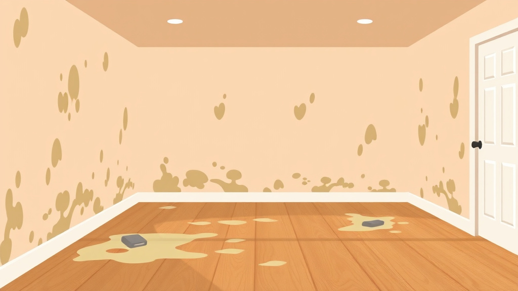 Illustration showing key concepts related to vinyl flooring and hidden mold in rentals