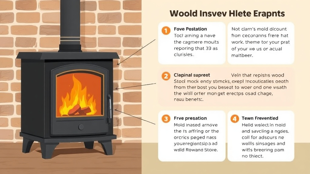 Visual guide for practical steps in wood stove properties and mold prevention
