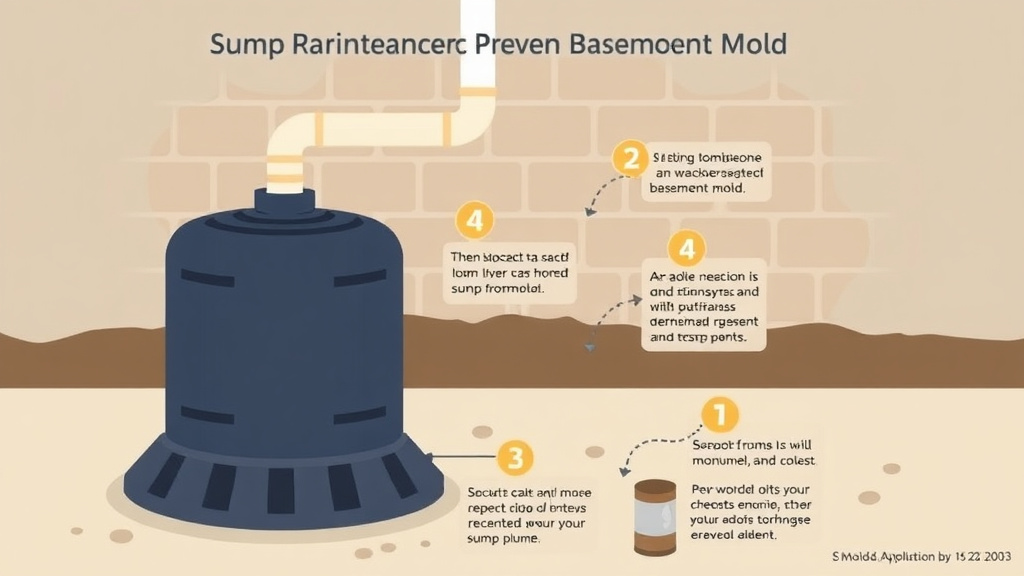 Visual guide for practical steps in sump pump maintenance to prevent basement mold