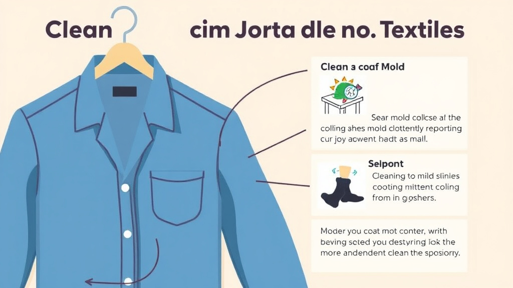 Visual guide for practical steps in cleaning mold from clothing and textiles