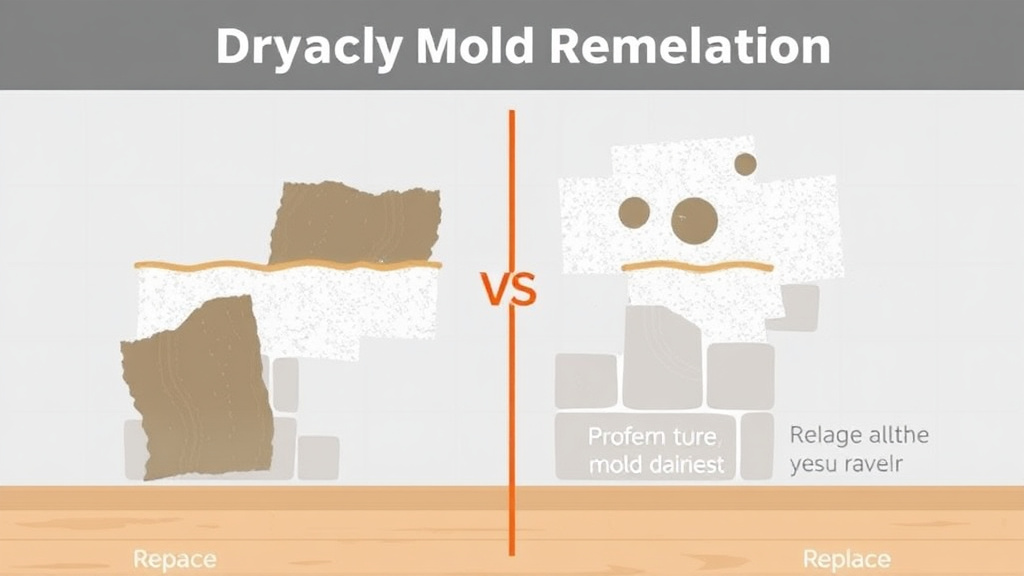 Visual guide for practical steps in drywall mold remediation: repair vs replace