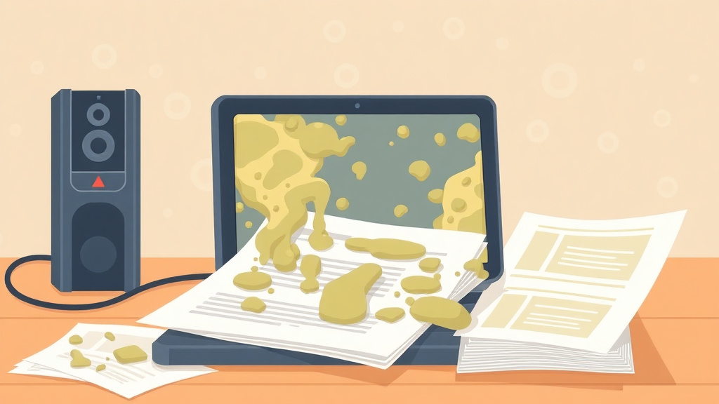 Illustration showing key concepts related to mold on electronics and documents