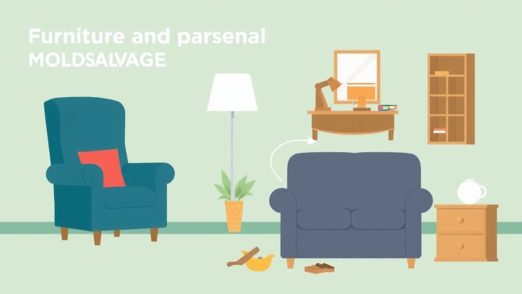 Visual guide for practical steps in furniture and personal property mold salvage
