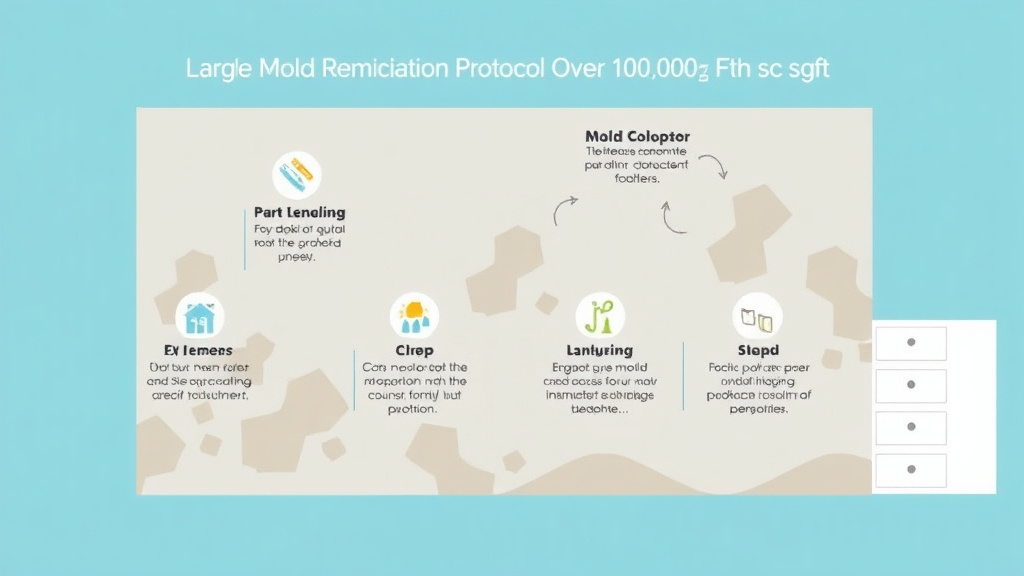 Visual guide for practical steps in large area mold remediation protocol (over 100 sq ft)