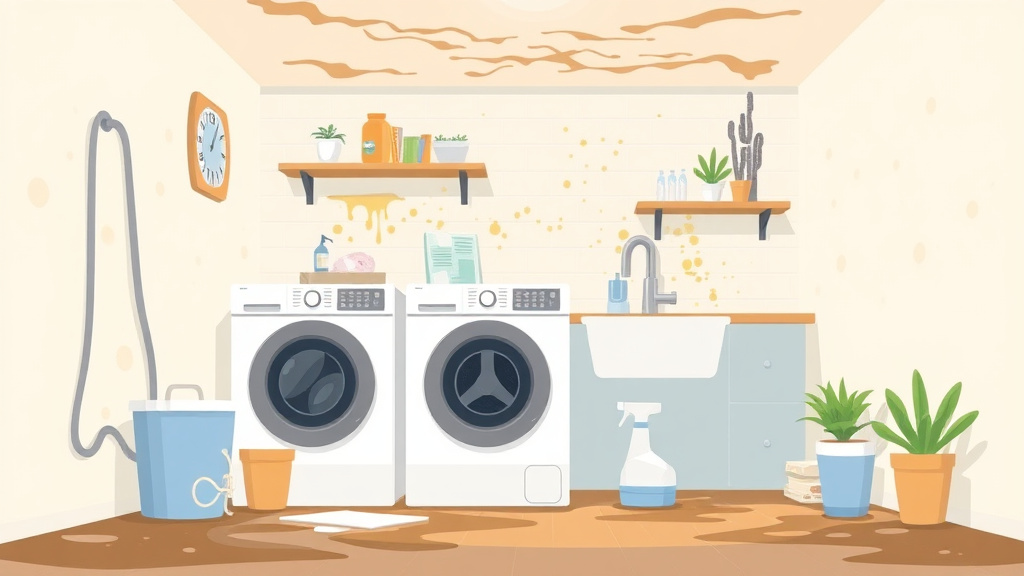 Illustration showing key concepts related to laundry area mold remediation