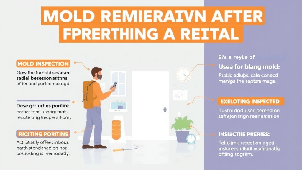Visual guide for practical steps in mold remediation after purchasing a rental
