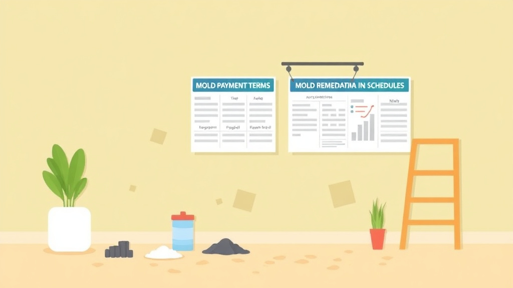 Illustration showing key concepts related to mold remediation payment terms and schedules