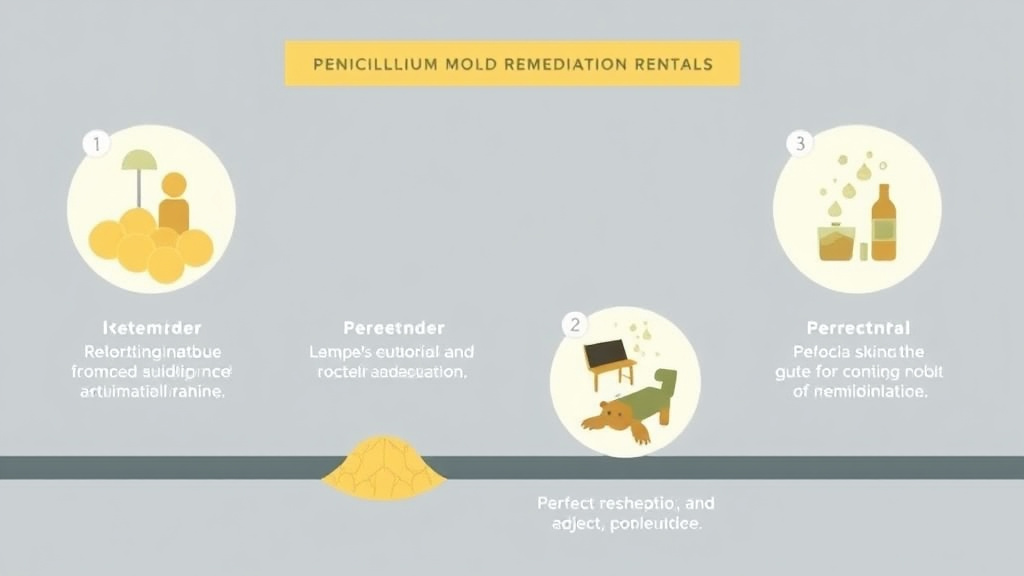 Visual guide for practical steps in penicillium mold remediation in rentals